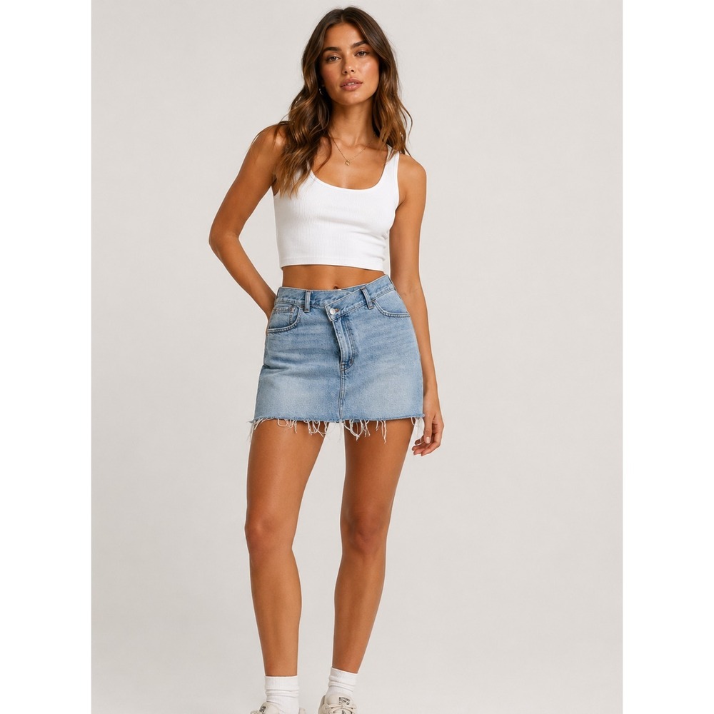 Madewell Crossover Denim Mini Skirt Womens 28 Blue Jean Cotton Cut-off‎